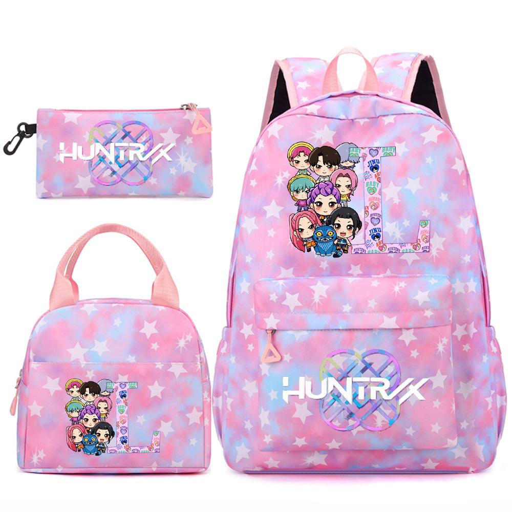 3Pcs/set 26 English Letter Kpop Printed Backpack Handbag Pencil Case for Teenger Student Girl Boy Schoolbag Kid Bookbag Large Capacity Travel Bag Gift