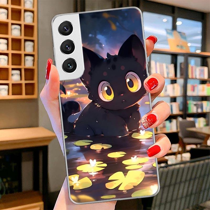 

Cartoon Cute Cat Fish Aesthetic Cover Phone Case For Samsung Galaxy S26 S25 Edge S24 Ultra S23 S22 Plus S21 S20 FE Soft Fundas S Samsung S24 FE