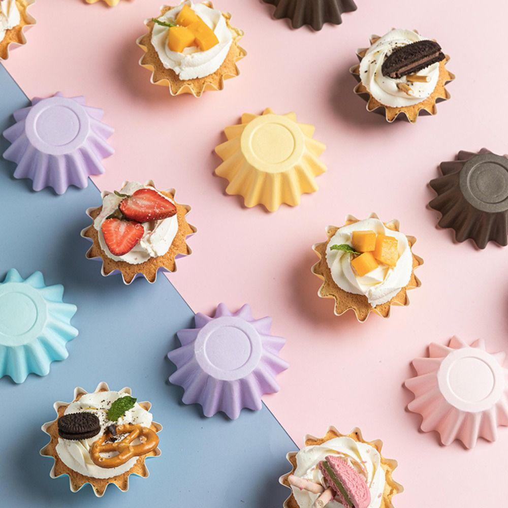 50pcs Wave Flower Cake Cups High Temperature Resistance Greaseproof Baking Cups Cake Tools Multicolour Wrapper Paper