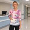 Women's Christmas Print Uniform V-Neck Scrub -Quarter Sleeve for Caregivers