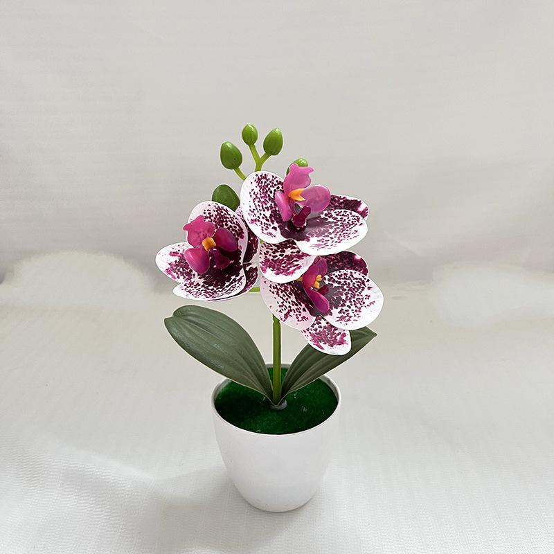 Artificial Orchid Potted Plant 3 Heads Mini Phalaenopsis Fake Flower Plastic Desktop Ornament Home Living Room Decoration
