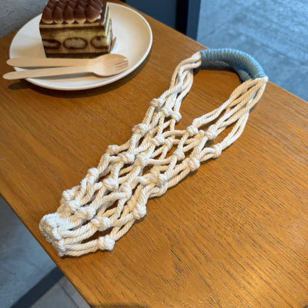 Portable Macrame Water Bottle Holder Hand Woven Cotton Rope Boho Cup Carrier for Coffee & Iced Drinks Outdoor Camping Supplies