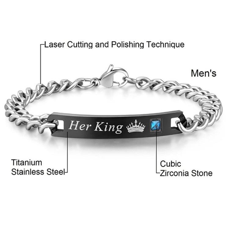 

Her King His Queen Titanium Steel Couple Bracelets in Rose Gold and Black Enamel