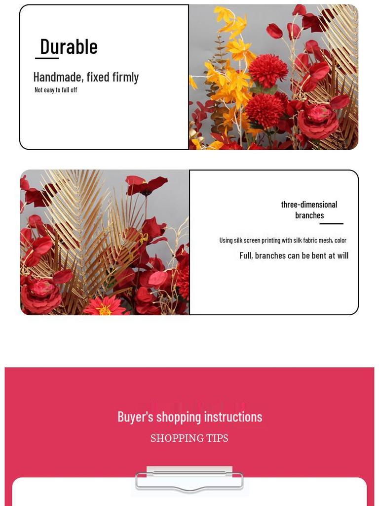 Red Theme Wedding Decoration Set: T-stage, Welcome Area, Ground Row, Aisle, and Flowers in Chinese Style.