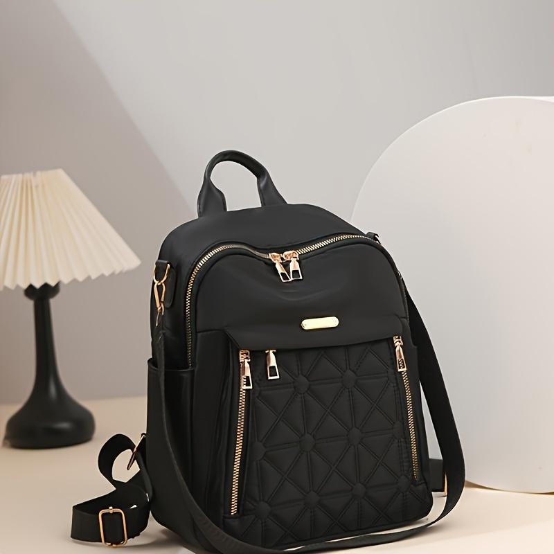Elegant Diamond Quilted Women S Backpack Spacious Nylon With Multiple Zippers Perfect For Daily Travel & Outdoor Adventures чёрный