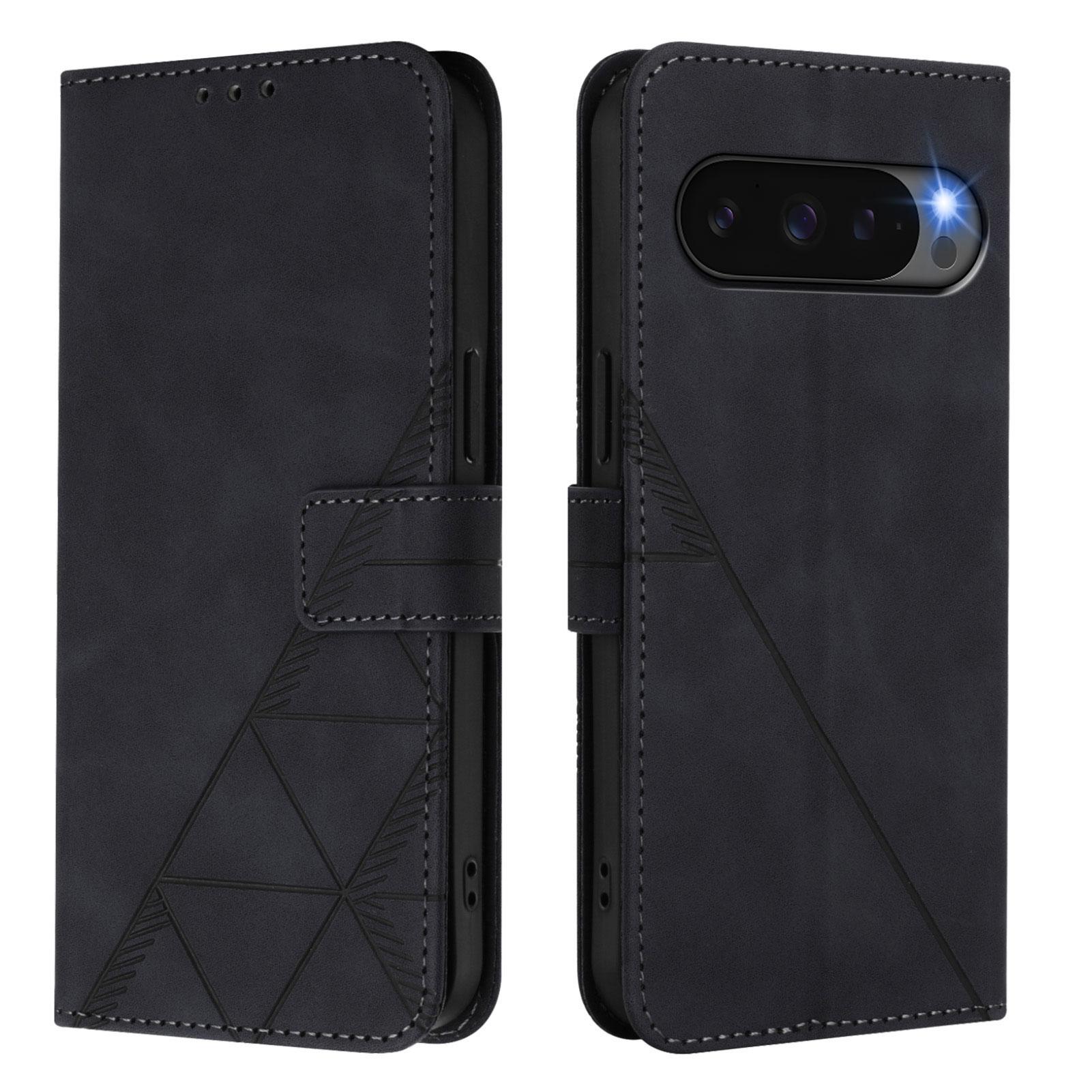 

For Google Pixel 10 Pro XL Leather Case with Hand Strap Wallet Stand Phone Cover Black