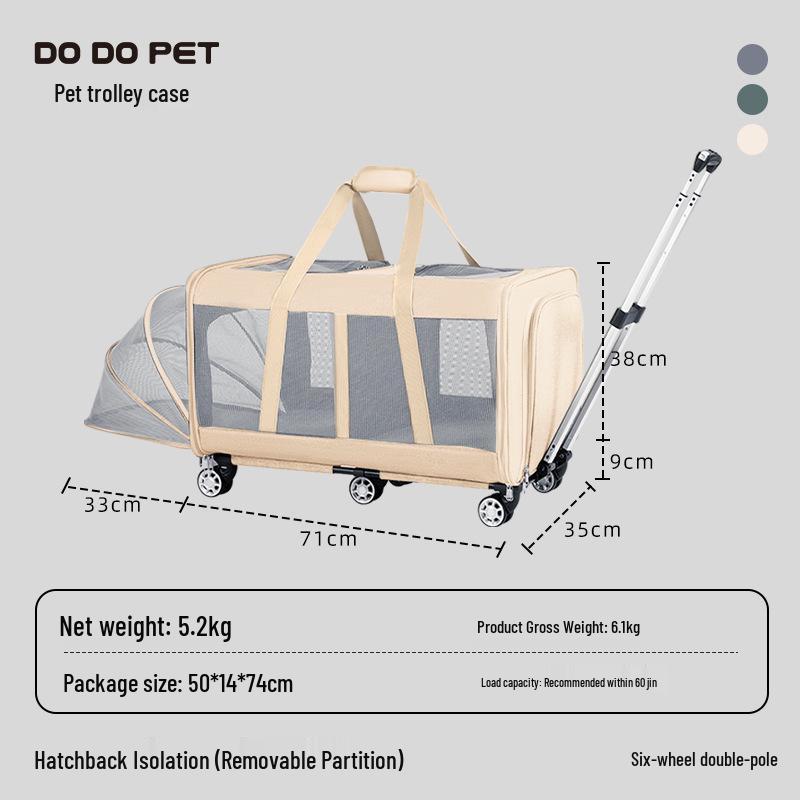Portable DODOPET Rolling Pet Carrier for Cats and Two Dogs, with Separate Compartments
