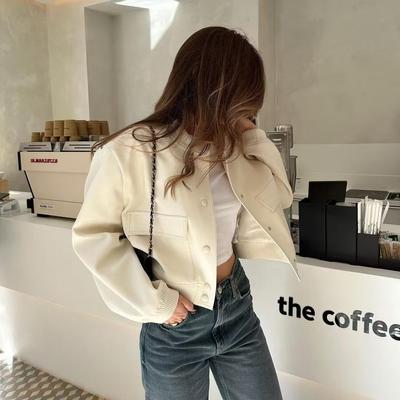 Ženy jesenné čierne vrecká bomber bunda kabát vintage dlhý rukáv gombík vpredu dámske vrchné oblečenie elegantné topy