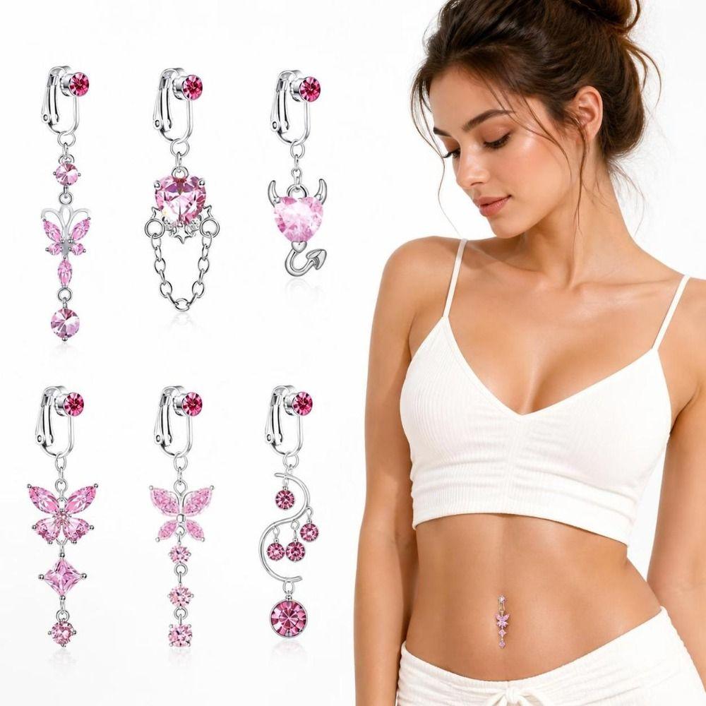 Butterfly Design Fake Belly Ring Zircon Belly Button Rings Navel Rings Fashion Accessory