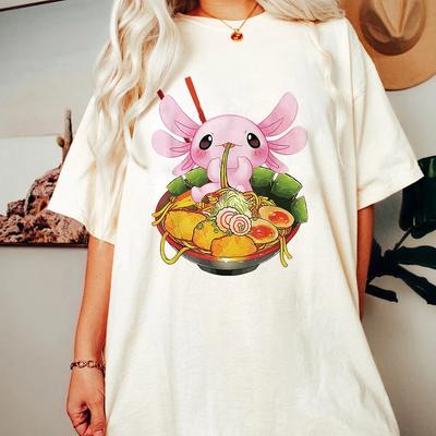 Axolotl Eating Noodles T Shirt Unisex Harajuku Aesthetic Graphic Kawaii Tees Shirts  Unisex Anime Funny Oversize T-Shirt Tops Korea Unisex
