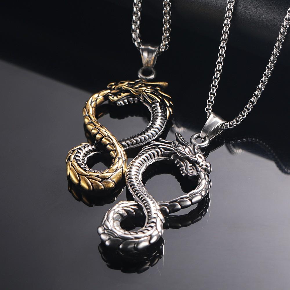 Eight-character Dragon Pendant Necklace for Men and Women, Retro Popular Accessories, European Versatile Jewelry Pendant