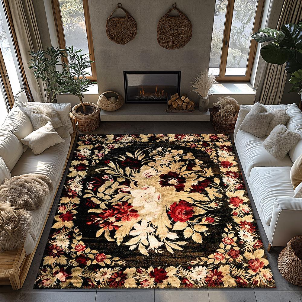 Vintage Floral Area Rug Non Slip Washable Indoor Outdoor Doormat Home Decor Farmhouse Entryway Carpet Floor Mat Living Room Deco