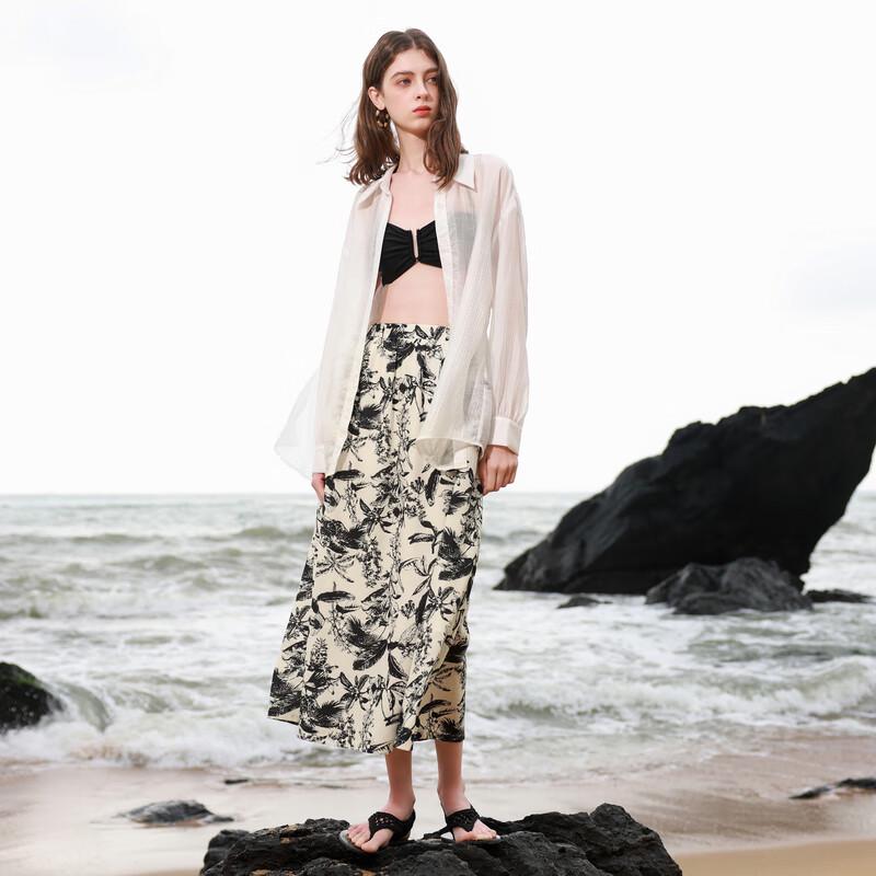 Sancai 2025 Summer Retro High-Waist A-Line Midi Skirt S