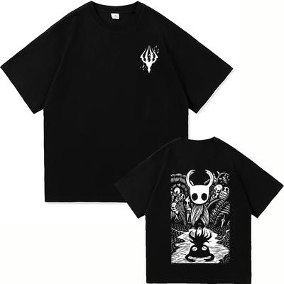 2026 Hollow Knight Silksong DoublePrint Styl tisku Tričko Černý základ se symbolem IP Scéna protagonisty