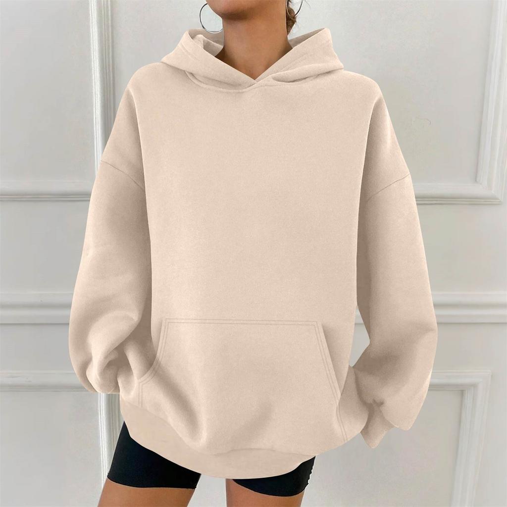 Women's Fashion Casual Solid Color Pocket Long Sleeve Hoodie