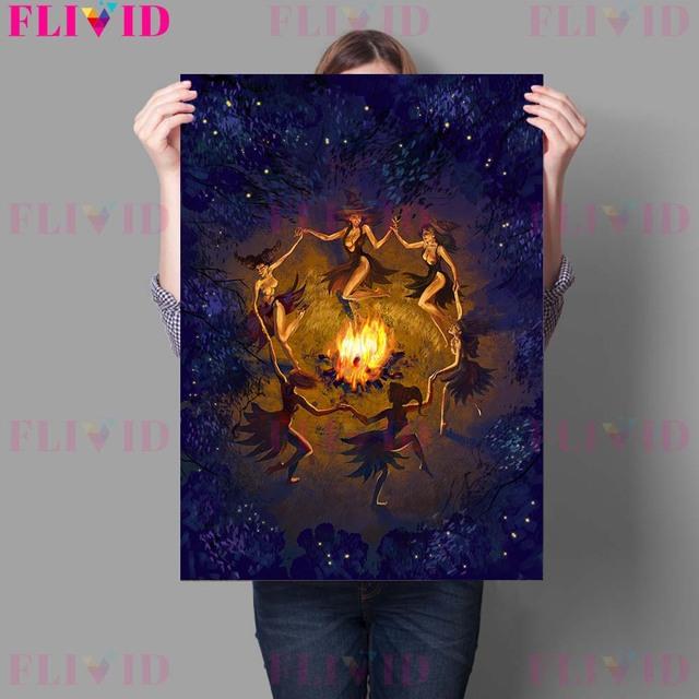 Witch Sabbath and Ghosts In the Mirror Witnage Wall Art Print Witch Scarecrow Retro Poster and Print Home
