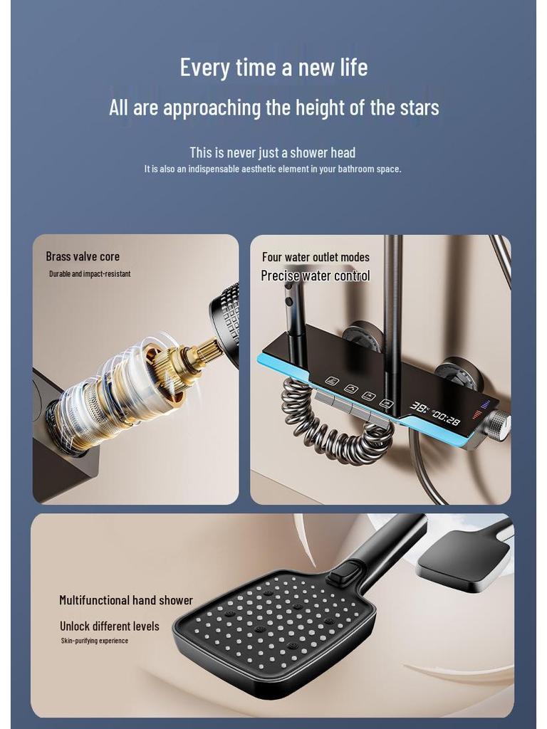 Zestaw prysznicowy z funkcją zwiększania ciśnienia w kolorze gunmetal z wyświetlaczem cyfrowym