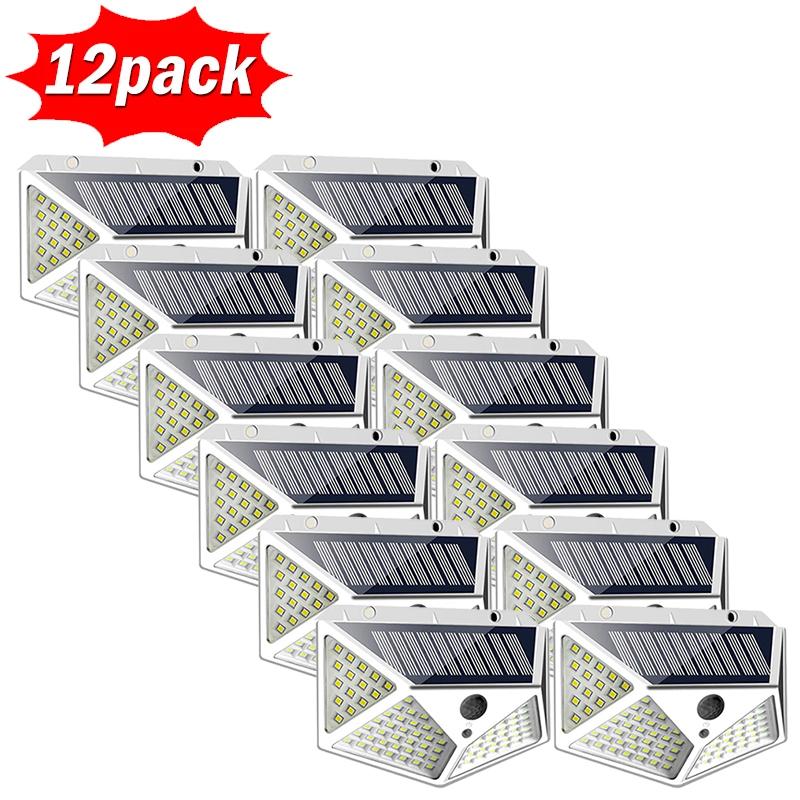 1~12PCS 100 LED Solar Power Wall Light Motion Sensor Waterproof Outdoor Garden Lamp Yard Waterproof Stairs Outdoor Wall Light