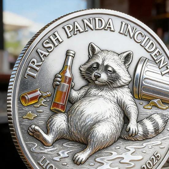 Trasig Panda Incident Utmaningsmynt Dubbelsidig Rolig Tvättbjörn Drickande Mynt Nyhet Skämtpresent för Festälskare Drickare Vänner