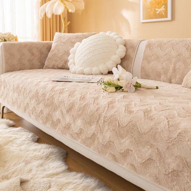 Faux Rabbit Fur Sofa Cover Non -Slip Plush Velvet L Shape Couch Slipcover Furniture Protector Sofa Chaise Cover Lounge