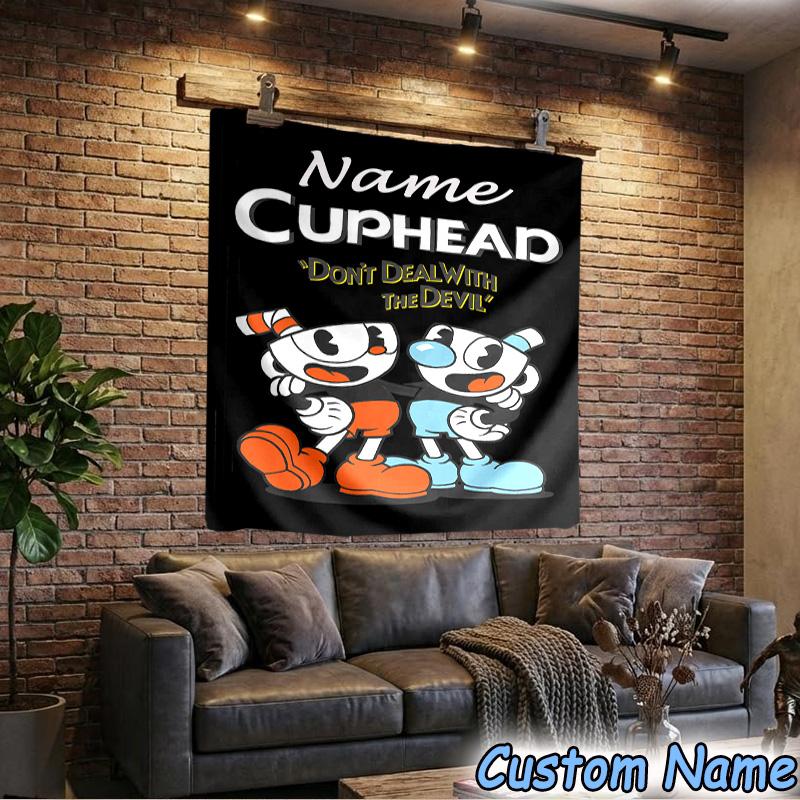 Custom Name Tapestry Cuphead Tapestry, Unique Design Tapestry, Suitable for Bedroom,Livingroom, Playroom,Heartwarming Fan Holiday Gifts