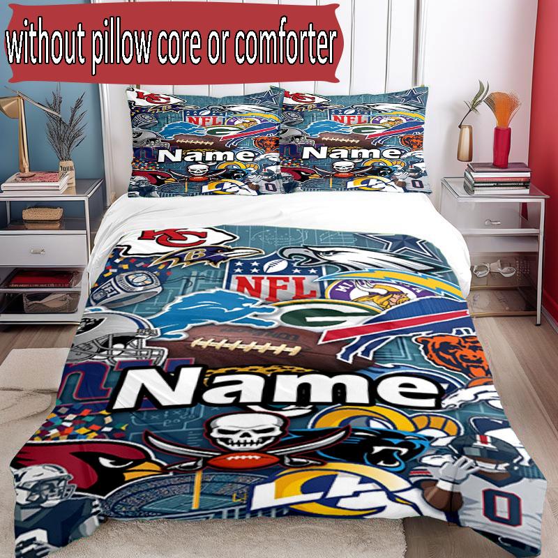 3pcs Duvet Cover Set (1*Duvet Cover + 2*Pillowcase, Without Core), Custom Name NFL Pattern Bedding Set, Home Bedroom Decor Gift