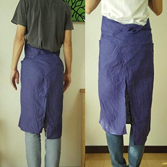 fabrizm Made in Japan Full Apron Long Length Soft Linen Indigo Blue 1549-bl-bl