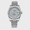Herren Automatische Mechanische Uhr Weiß Perlmutt Zifferblatt Diamant Römische Ziffern Kalender Datum Edelstahl Armbanduhr