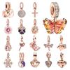 New Charms Sparkling Rose Gold Airplane, Globe & Suitcase Triple Heart Winged Angel Diy Jewelry Gift Fit Original Bracelet Beads