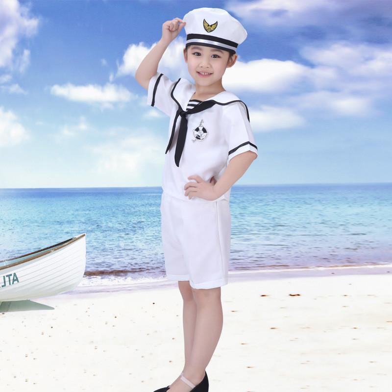 Childrens Navy Uniform Dance Costume With Polyester Fabric For Stage Performance