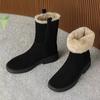 Damskie Zamszowe Botki Śniegowce Przytulne Pluszowe Ciepłe Bawełniane Buty na Średnim Obcasie Markowe Zimowa Moda 2025 Trend Do Chodzenia Antypoślizgowe Botas Mujer
