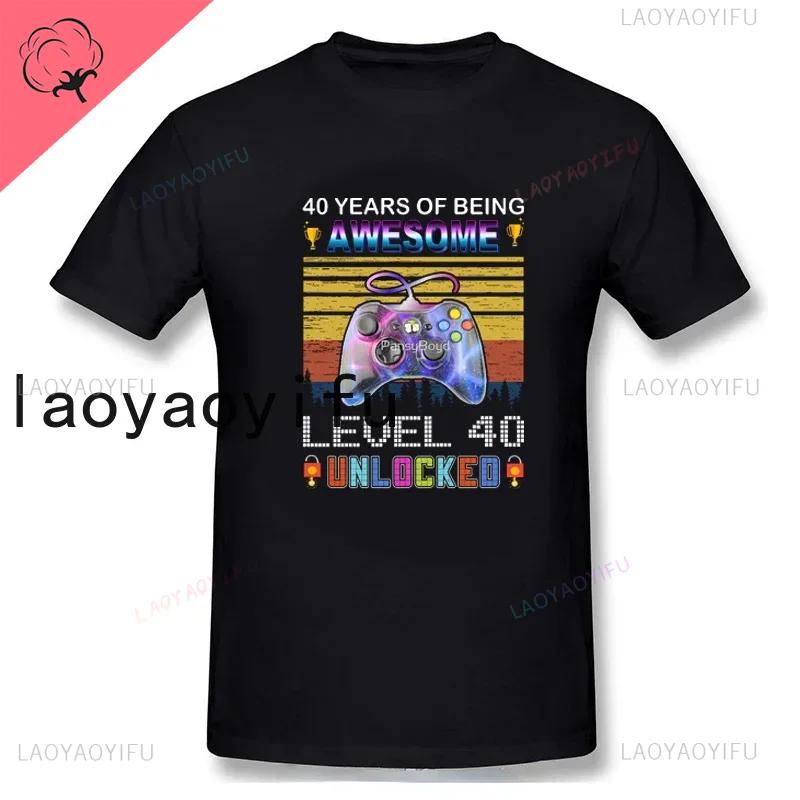 

40th Birthday T-Shirt 1982 Men Funny LEVEL UNLOCKED 40 Year Old Gaming Tee Tops A Gift for A Wife and Husband Cotton Shirt 4XL