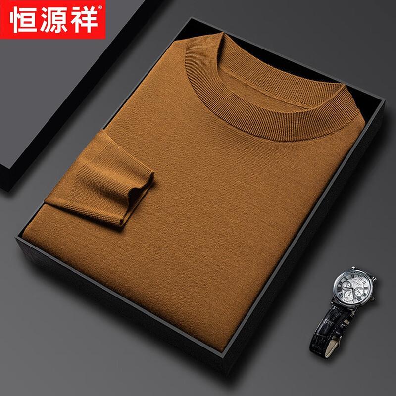 Hengyuanxiang Men's 100% Pure Wool Thick Round Neck Sweater