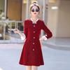 Ankela Red Chic French Slimming Dress for Autumn/Winter