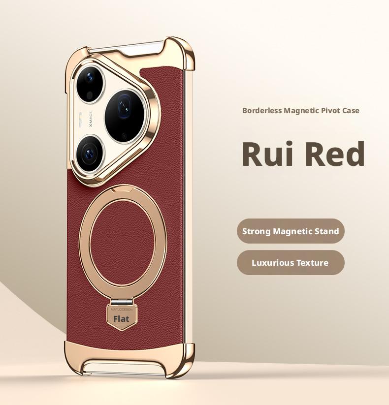For Huawei Pura 90 Pro Max and Pura 90 Pro Case Frameless Vegan Leather Aviation Grade High Aluminum Alloy Stand Plating Cover PC and Leather&Huawei pura 90 pro