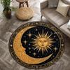 Celestial Sun Moon Mystical Boho Style Black And Gold Carpet With Vintage Cosmic Design For Spiritual Home Round Rug Mat Decor