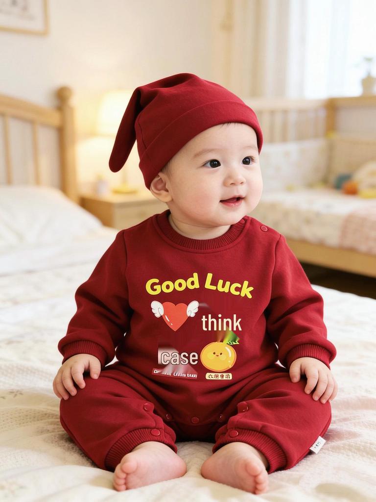 Make Your Wishes Come True: New Year Parent-Child Jujube Red Sweatshirt for Autumn/Winter - Family Outfit for Three or Four