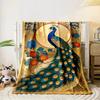 Elegant Peacock with Floral Art Flannel Blanket for Bedroom Living Room Sofa and Nap