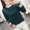 Damen Oversized Baumwolle Langarm T-Shirt Koreanischer Stil Locker Lässig Gestreift Bequem Oberteile
