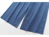 Women's Early Autumn Denim Set: Turn-Down Collar Tie-Waist Shirt & Draping Wide-Leg Pants