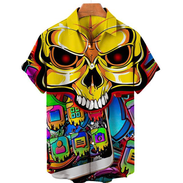 Summer Skull 3d Hawaiian Shirt for Man Oversized Casual Men's Shirts Streetwear Beach Male Tops Short Sleeve Blouse Trendy Tees