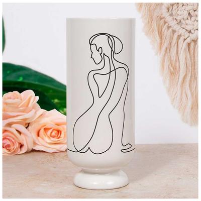 [R7051] - Ivory Black 'Arty' Ceramic Vase - 22 Cm
