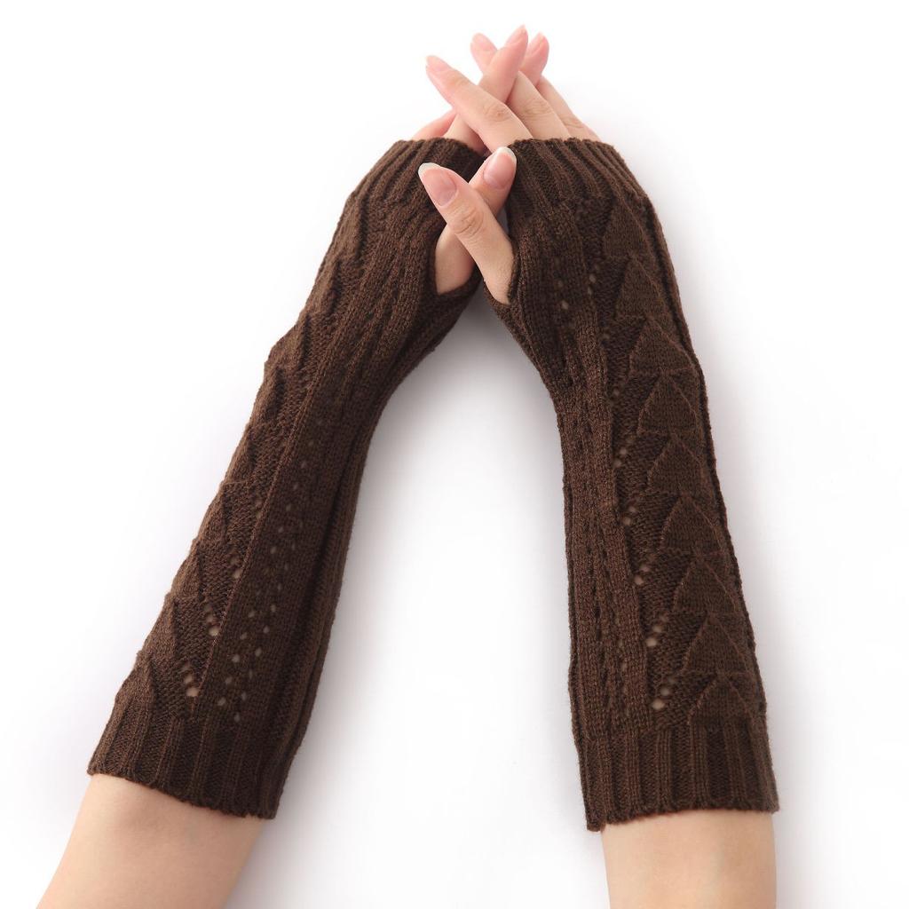 Botvotee Y2k Accessories Arm Warmers Sleeves for Women Winter Knit Hollow-out Triangle Long Sleeve Holder Fingerless Gloves