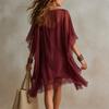 Robe Chiffon Couleur Col en V pour Femme - Vacances à la Plage, Tenue d'Été Décontractée