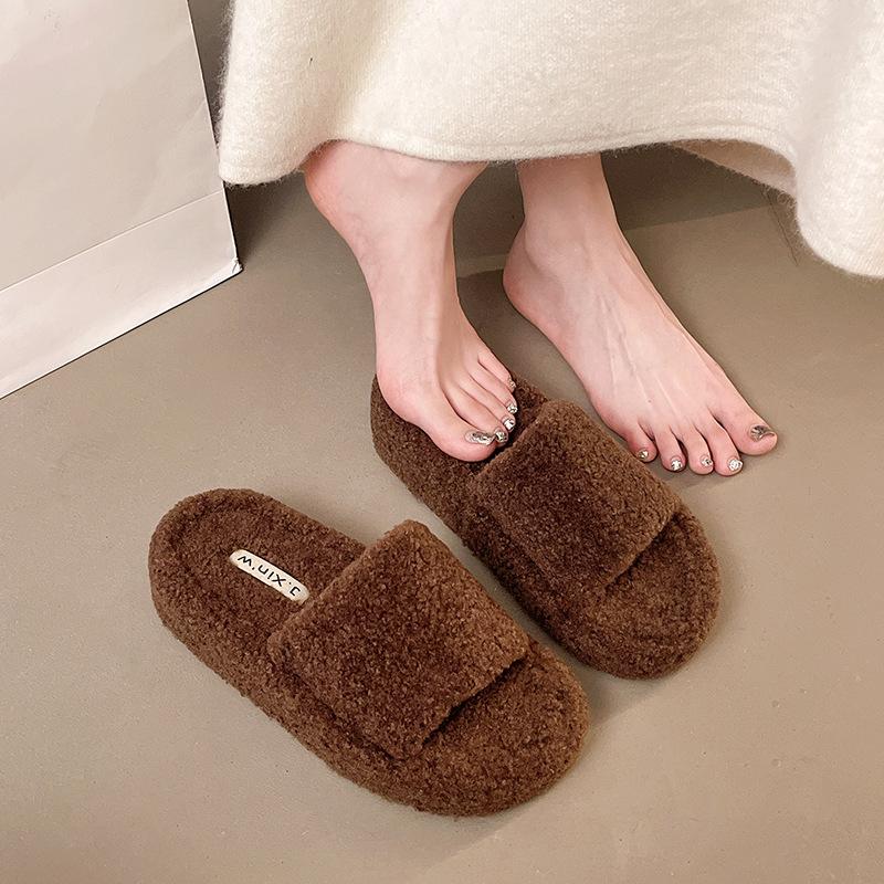 Internet Celebrity Mao Mao Slippers Women's 2025 Autumn and Winter New Suede Korean Version Wind Stepping On Shit Thick-bottomed Cotton Slippers