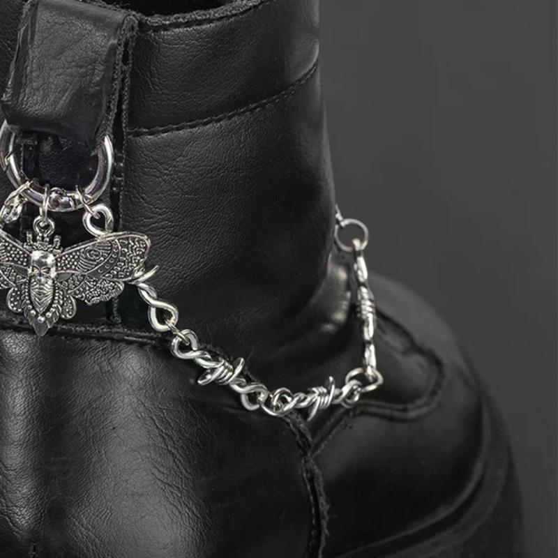 1pc Retro Detachable Skull Moth Pendant Shoe Decor Chain Easy-Release Buckle Mechanism Ideal DIY Fashion Accessory