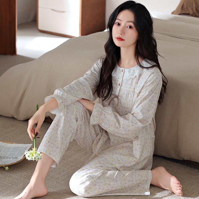 Pajamas women spring and autumn autumn pure cotton long-sleeved mother autumn cotton middle-aged large-size cardigan loungewear set
