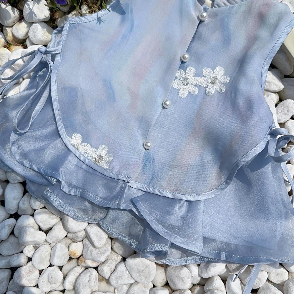 Girls' Summer Hanfu Style Vest & Pants Set - Two-Piece EXB003