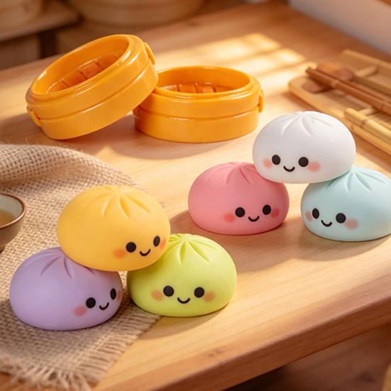 12Pcs Mini Resin Bun Figurines, Cute Smiling Face Food Ornament, Micro Simulation Steamed Bun Dollhouse Accessories for DIY Desktop Home Decor
