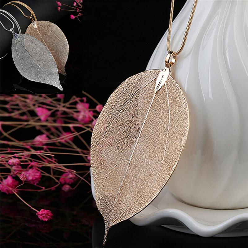 Unique Women Jewelry Simple Leaf Sweater Pendant Long Chain Necklace